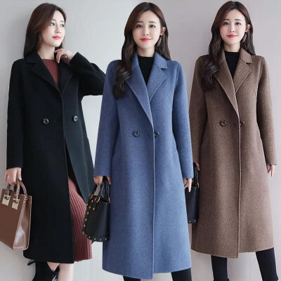 All Stand And Coat Up Women's Casual Jacket Color Winter Coats Autumn And New Solid Collar Woolen Fashion Ladies Coat