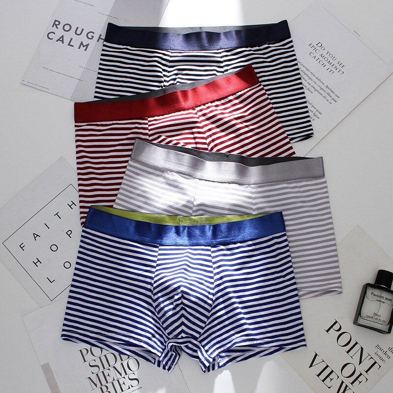 4Pc Sexy Striped Panties Boxer Briefs Fashion Cotton Underwear Comfortable Underpant High Quality Lingerie 2022 New Short