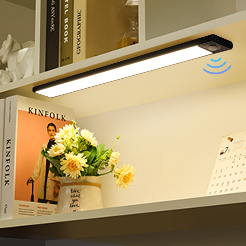 Ультра-тонкий USB светодиодный кабинетное освещение 3 режима движения PIR Сенсор светодиодны подсветка для кухний Перезаряжаемые черный Алюм...