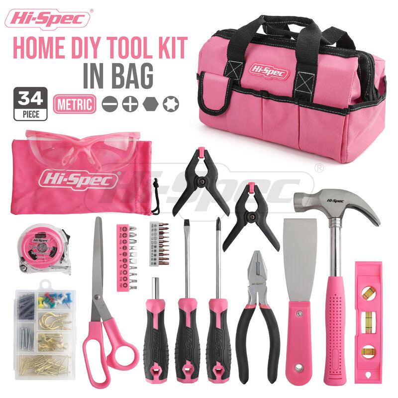 Hi-Spec 30 Pcs Meisjes Huishoudelijke Tool Set Roze Home Tool Kit Tool Bag Voor Vrouwen Met Precisie Hamer schroevendraaiers Tangen Met Zak