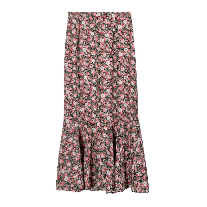 Wisher & Tong-falda de sirena para mujer, faldas largas florales de cintura alta, Falda Midi elegante de gasa de moda coreana, primavera y verano, 2022