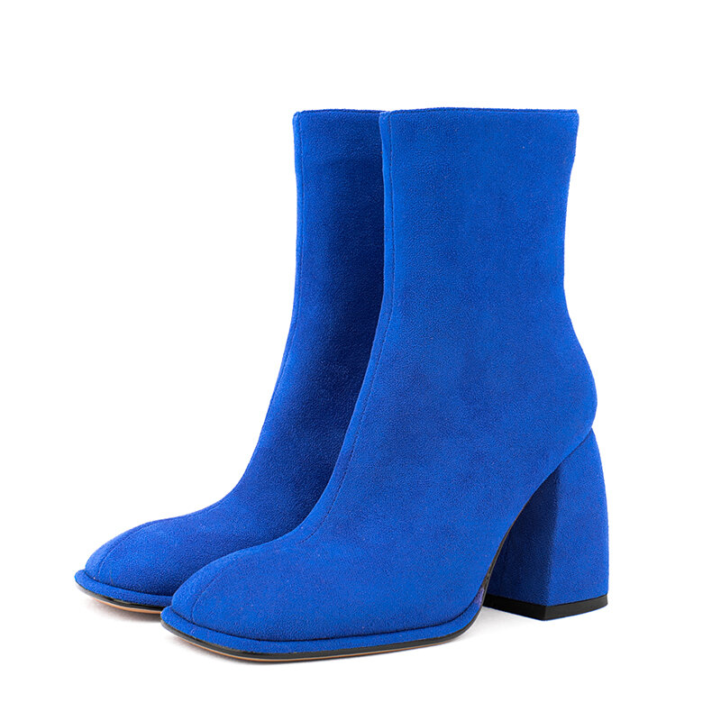 FANSAIDI-Botines de tacón grueso con cremallera para mujer, botines con punta cuadrada, color azul y verde, talla grande 41 42 43 44 45, 2022