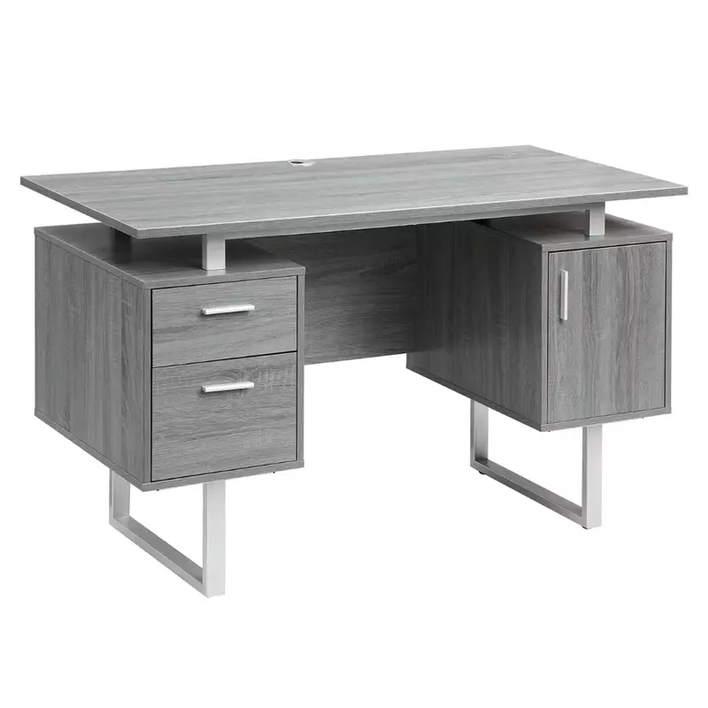 Escritorio de oficina moderno con almacenamiento, escritorio de pie gris para ordenador portátil, mesa de estudio, muebles