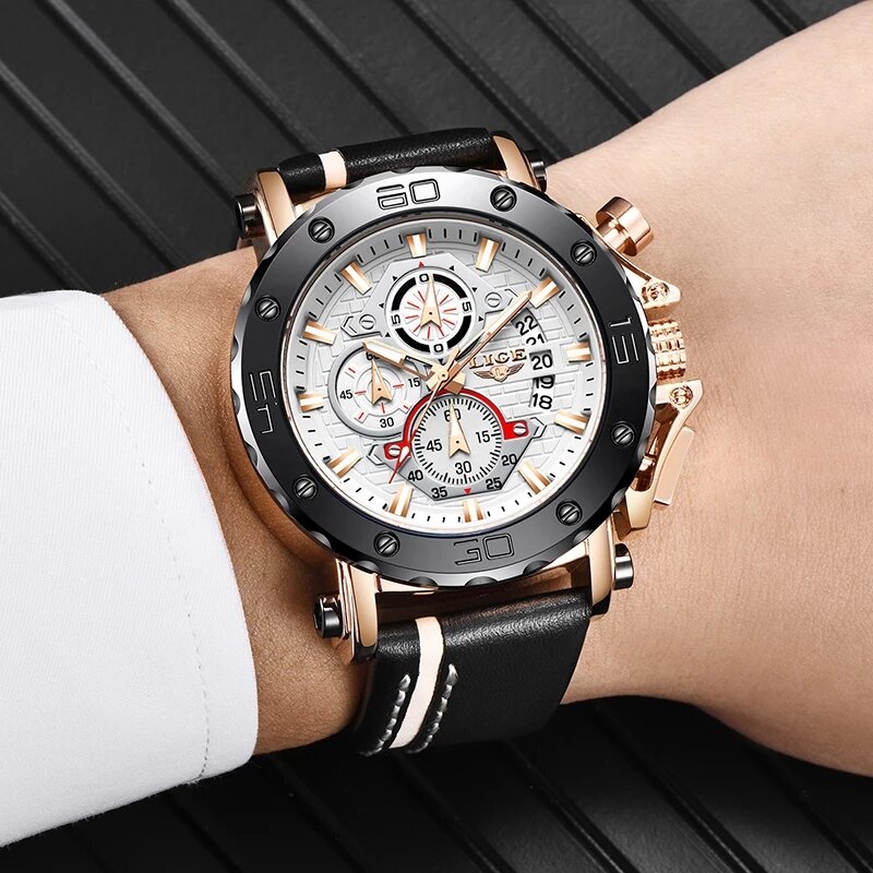 2022 Top marka LIGE mężczyźni zegarki moda Sport skórzany zegarek męskie luksusowe data wodoodporny kwarcowy z chronografem Relogio Masculino + Box