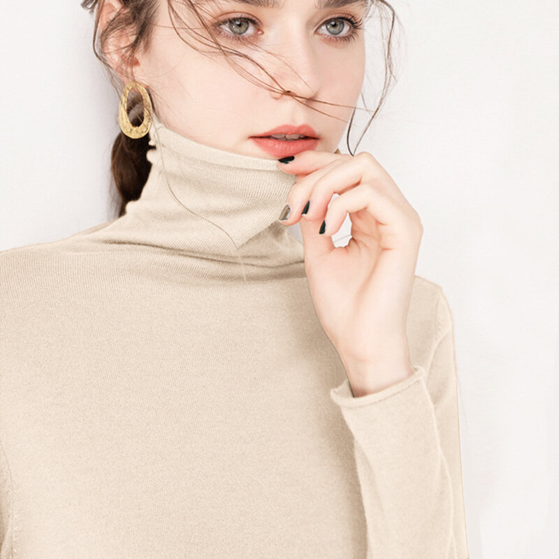 Turtleneck Pullover Winter 2022 Cashmere Sweater Women Pure Color Casual Long-sleeved Loose Pullover Bottoming Thermal Underwear