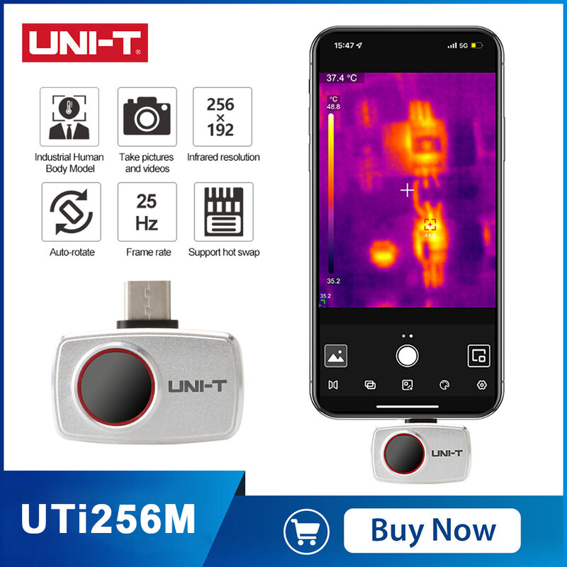 UNI-T 안드로이드 휴대폰용 열화상 카메라, 적외선 256x192 픽셀, 스마트폰 C타입 열화상 카메라, UTi256M