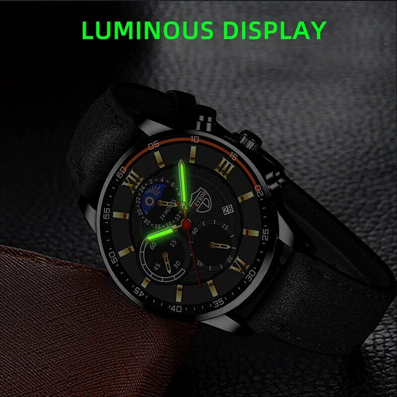Sport Men Watch Fashion Quartz Wristwatch Man Business Leather Bracelet Set Gift Male Luminous Clock Watches relogio masculino