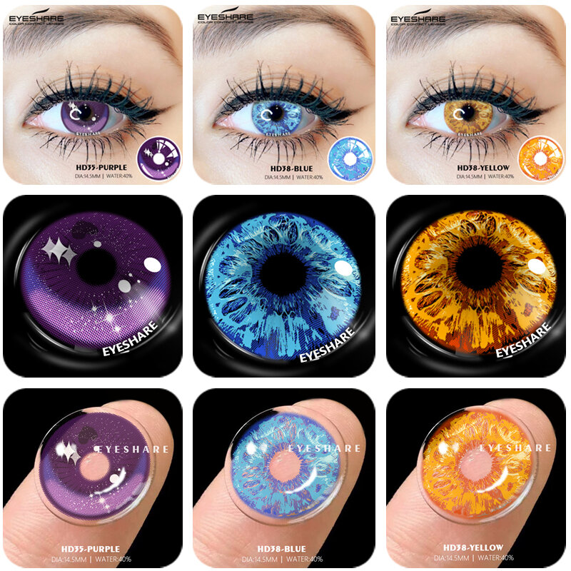 EYESHARE-lentes de contacto de Color para ojos, lentillas de Color azul y morado para Cosplay, Anime, con caja de contacto