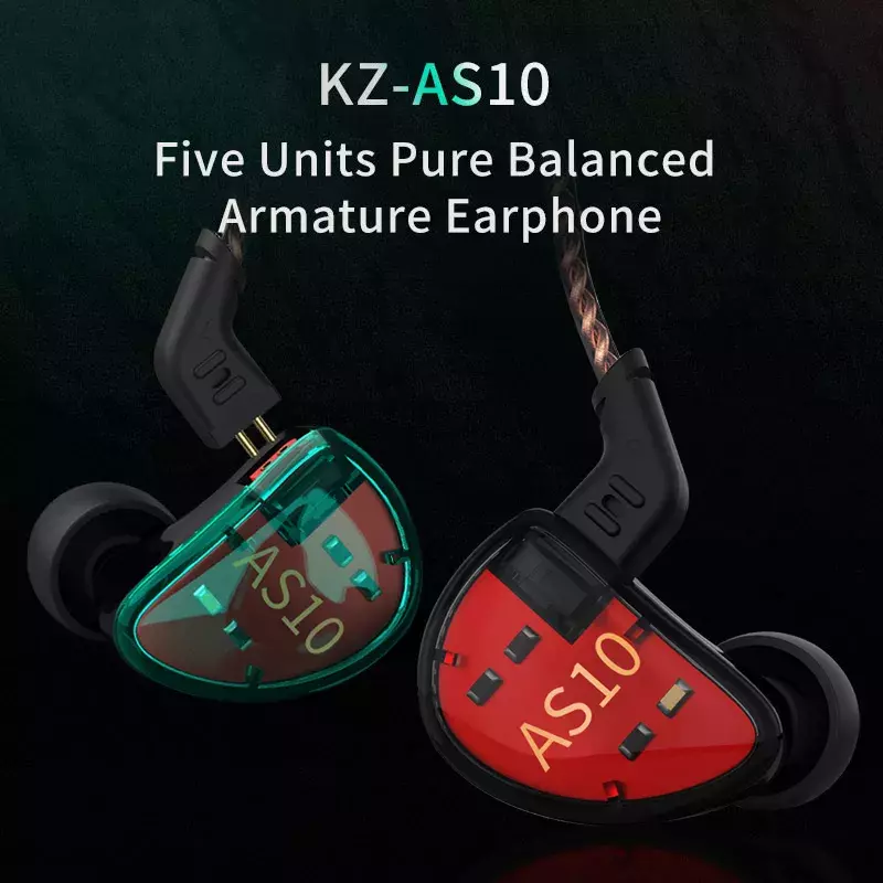 KZ AS10 Headphone 5BA Driver Armatur Seimbang Earphone Bass HIFI Monitor In-Ear Headset Olahraga Earbud Noise Cancelling