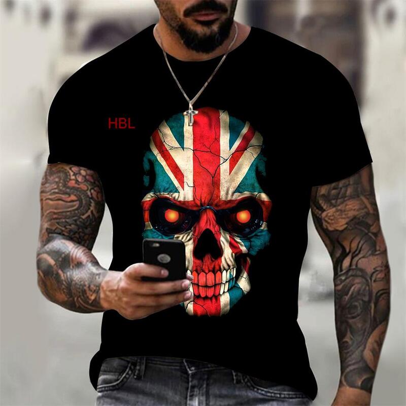 Men's Short Sleeve T-shirts 3D Vintage Skull Print Hip Hop O-Neck Oversized Hot Sale Metal T-Shirts Men Clothes