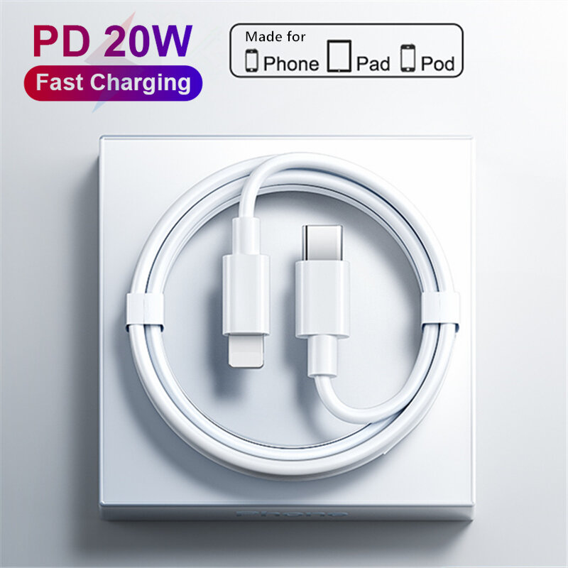 Original 20W PD Cable for iPhone 14 8 Plus 13 12 mini 11 Pro XS Max X XR SE 2020 Fast Charging Data Cord USB-C to Lighting Cable