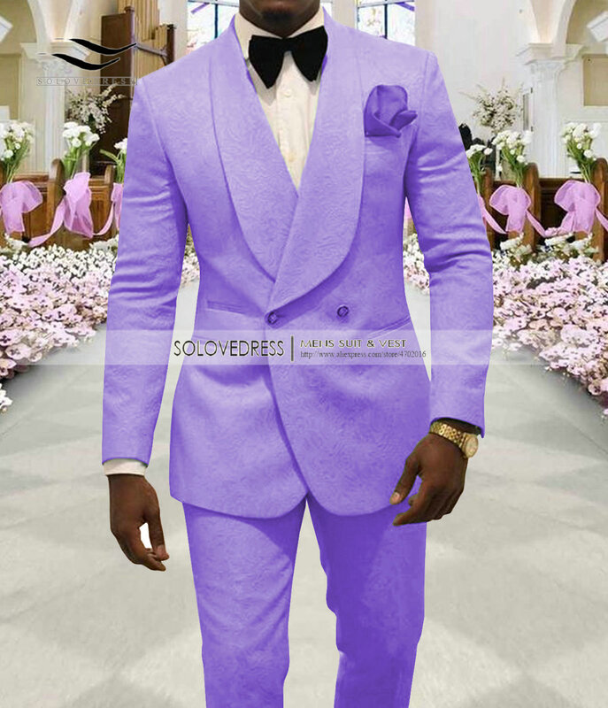 2 peças terno masculino lavanda casual blazer floral prom smoking roxo tweed xale lapela jantar festa de casamento jaqueta branca noivos.