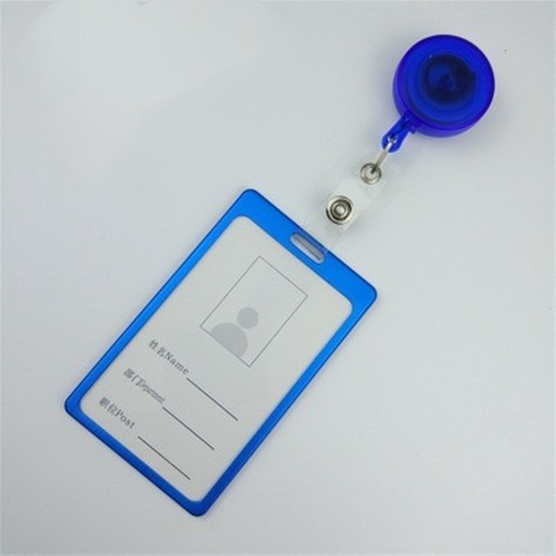 Porta-cartão de trabalho vertical, capa de liga de alumínio para cartão de identificação com retrátil, espaço para cartão de ônibus