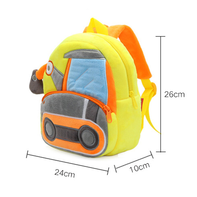 Детский плюшевый рюкзак 3D для инженерной машины, мягкая теплая пушистая сумка через плечо на молнии для девочек и дошкольников