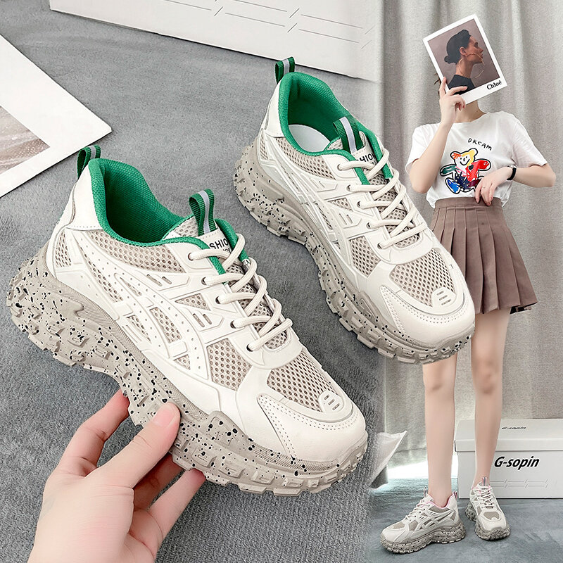 Zapatillas de deporte vulcanizadas para mujer, zapatos planos de plataforma gruesa de diseñador, con cordones, para primavera, 2023