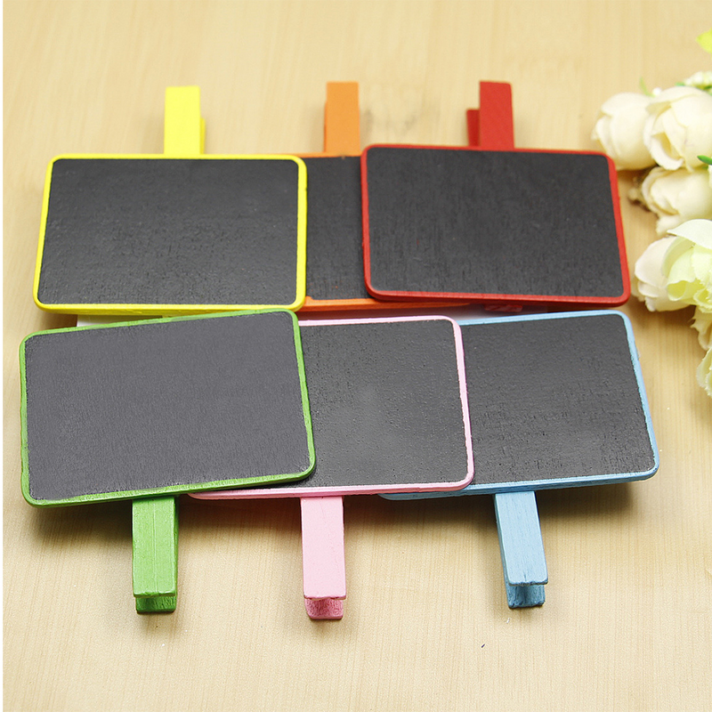 18PCS Mini Blackboard with Wooden Clip Message Board with Photo Clip for Wedding Party Home Shop (Mixed Color)