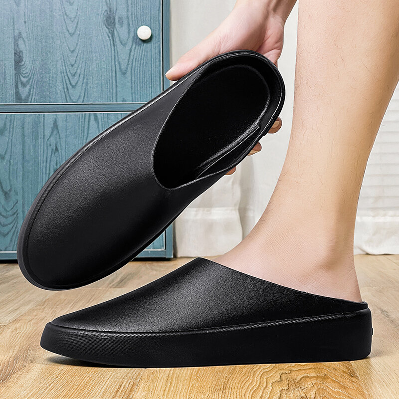 Zapatillas informales cómodas para hombre, zapatos planos sin cordones, calzado ligero transpirable para exteriores, color negro, combina con todo