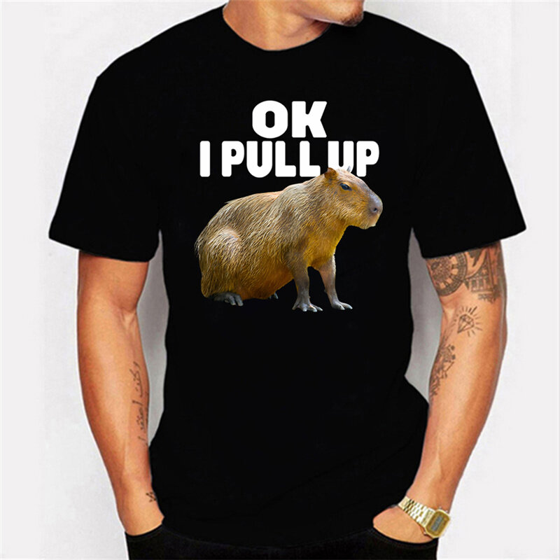 Capybara Ok podciągam drukuj śmieszne koszulki mężczyźni ponadgabarytowych T Shirt hiphopowy sweter bawełna śmieszne T Shirt mężczyźni ubrania Camiseta