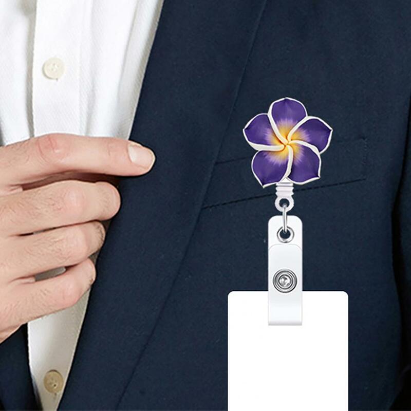 Carretel de crachá 3d artesanal plumeria forma elegante flor retrátil distintivo clipe de material de escritório