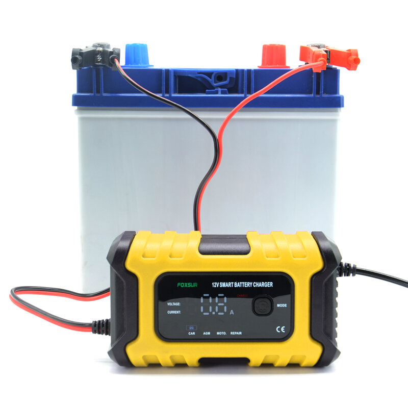 FOXSUR-cargador de batería inteligente para coche, accesorio de reparación de pulso totalmente automático, GEL AGM, húmedo, plomo, ácido, 12V, 6A, nuevo