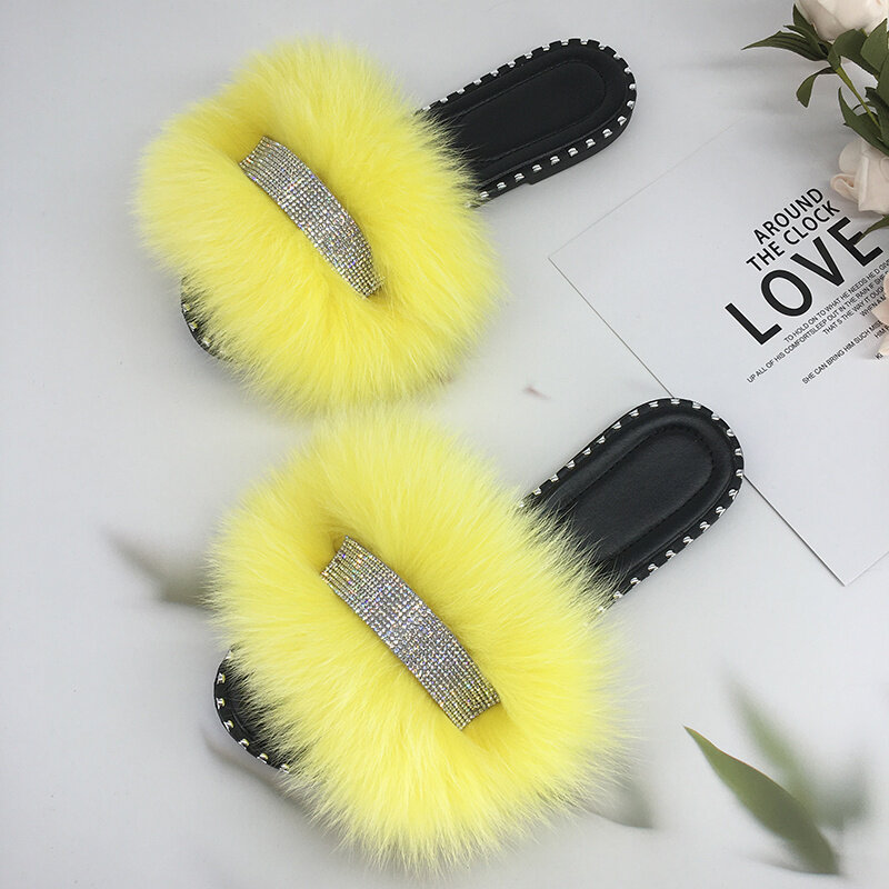 Women Slippers Summer Furry Slides For Women Fluffy Slippers For Home Fox Fur Flip Flops House Slippers Sandals Women Wholesale
