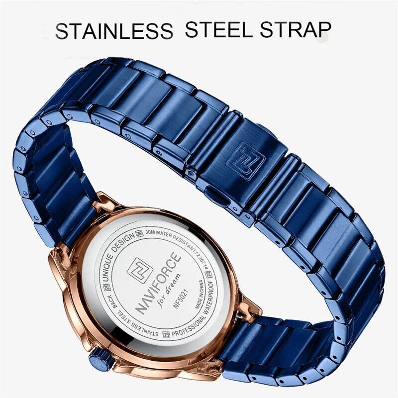 NAVIFORCE – montre-bracelet en acier inoxydable pour femmes, horloge à Quartz, étanche, décontractée, à la mode