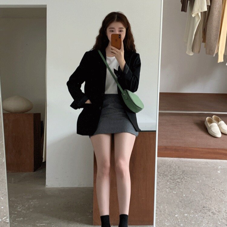 Blazer femminile abiti da ufficio autunno formale giacca corta nero Chic elegante donna cappotto allentato abito semplice moda coreana 2022