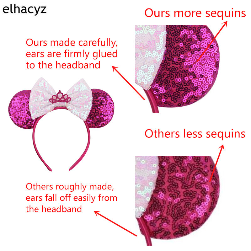 Elhacyz 2022 Fashion Mouse Ears Headband Women Festival Hairband Sequins Bow Kids Party Popular Character Girls Hair Accessories