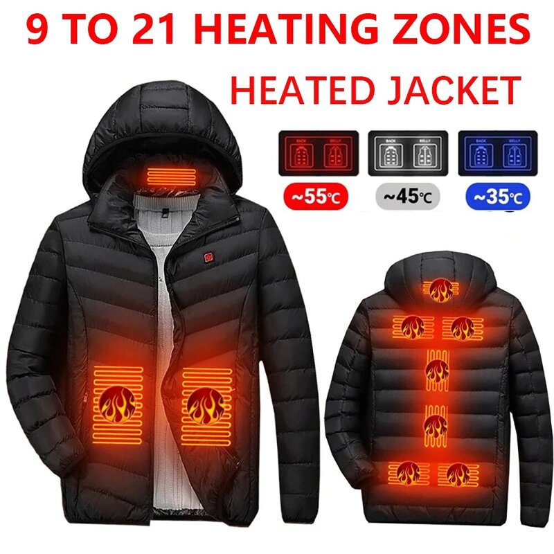Heated Jacket, Men Women Winter Outdoor Camping Heated Jacket, Zone 9-21 USB Smart Switch Heated Jacket, Hooded Jacket