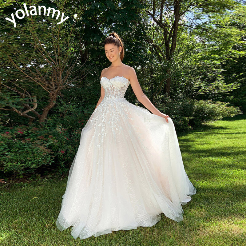 Yolanmy-光沢のあるデイアップのウェディングドレス,イヤリング,袖の錯覚,おとぎ話のテーマ,婚約のために作られました