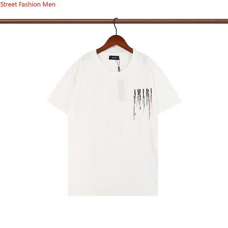 여름 흐르는 컬러 레터 아미리 22ss 프린트 반팔 코튼 티셔츠, 남성과 여성 모두 어울리는 힙합 루즈 티셔츠
