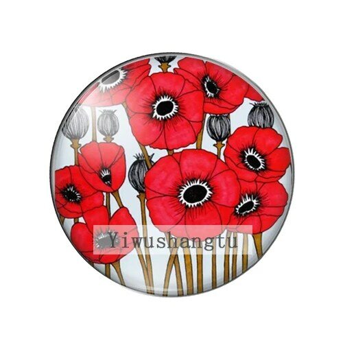 Red flowers rose poppy Art paintings 10mm/12mm/18mm/20mm/25mm Round photo glass cabochon demo flat back Making findings