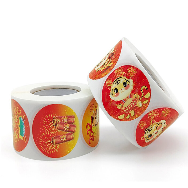 Pegatinas estéticas de tigre rojo para niños, etiqueta de sello de Festival de Año Nuevo Chino de dibujos animados, regalo promocional, papelería, gracias