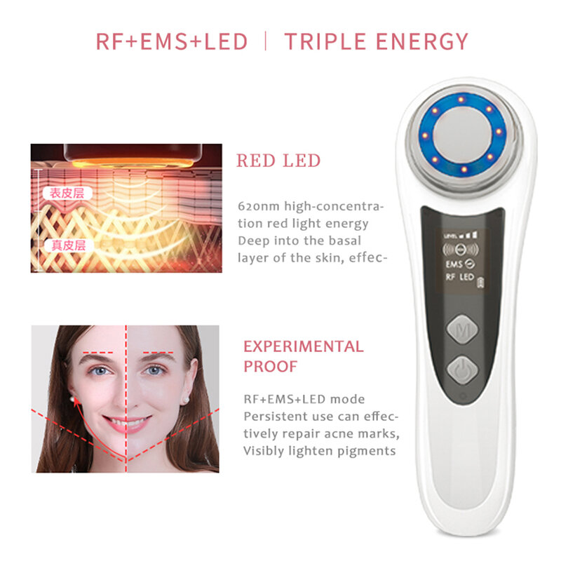 EMS Facial Massager Face Lift LED Light Therapy Sonic กำจัดริ้วรอย Skin Care เครื่องมือกระชับ Hot Cool Treatment RF Microcurrent