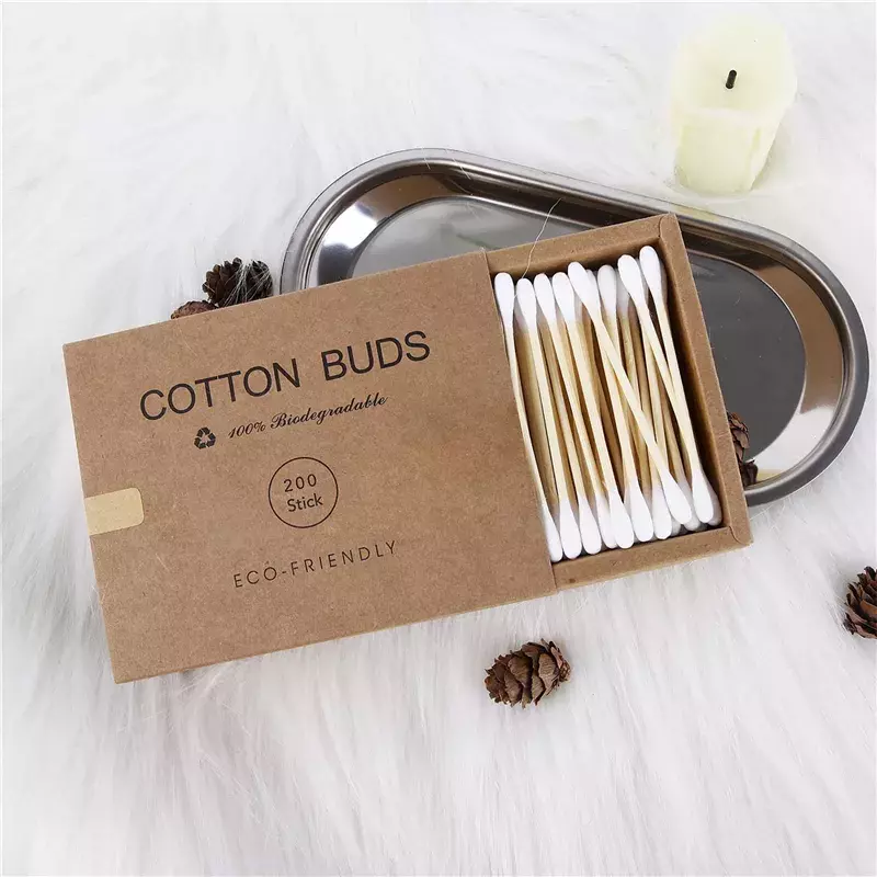 100-200pcs Double Head Cotton Swab Bamboo Cotton Swabs Wood Sticks Disposable Buds Cotton for Nose Ears Cleaning Tools
