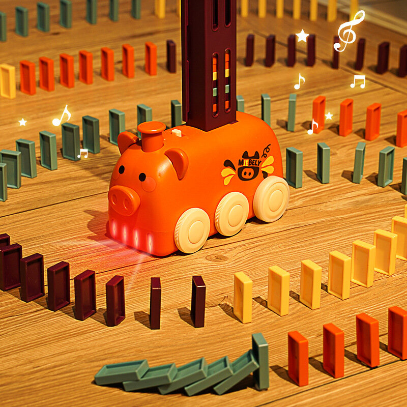 Crianças dominó trem carro conjunto de som luz postura automática dominó tijolo colorido dominó blocos jogo educacional diy brinquedos presentes