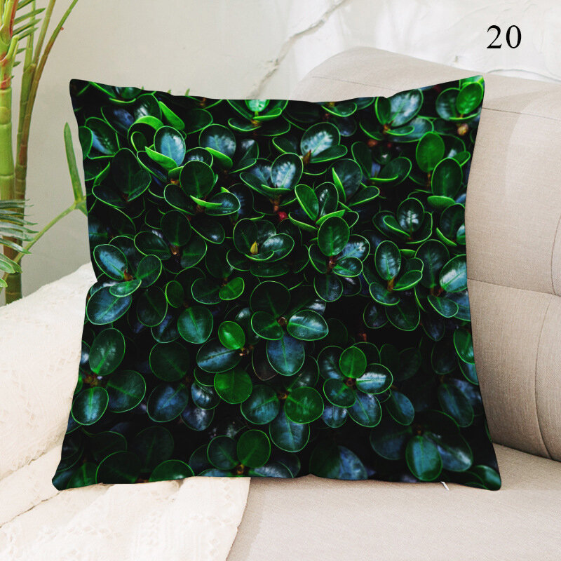 Fundas de almohada cuadradas de terciopelo, 45x45cm, serie de hojas verdes, funda de cojín para sofá, suministros para el hogar