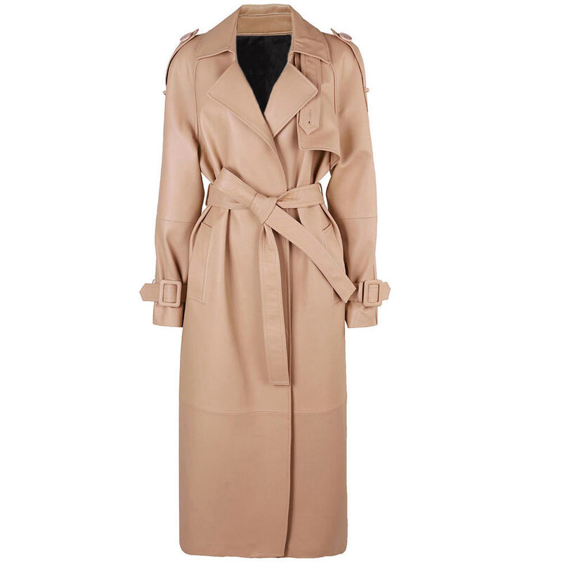 YOLOAgain – Trench-Coat Long en cuir véritable pour femme, Trench-Coat avec ceinture, motif Crocodile
