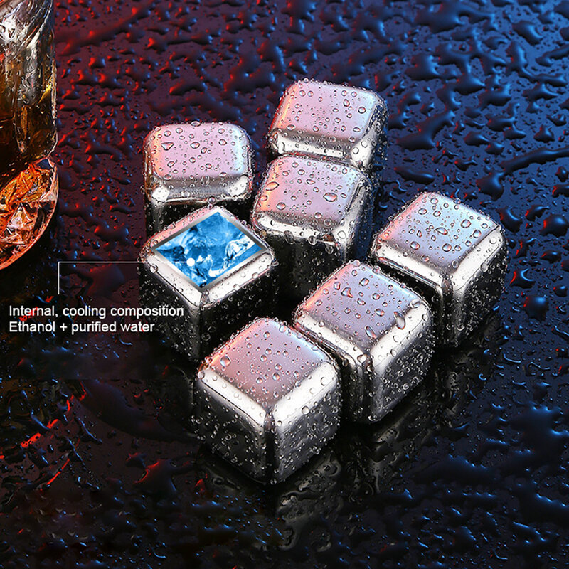 Juego de cubitos de hielo de acero inoxidable, piedras enfriadoras reutilizables para whisky, vino, Cubo de refrigeración, herramienta de Bar para fiesta, Rock, 1/2 piezas