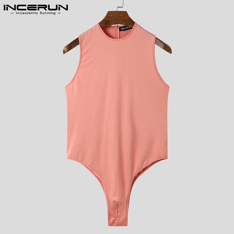 Fashion Casual New Men Sexy Loungewear Jumpsuit INCERUN Male Hot Sale Solid Comfortable Turtleneck Sleeveless Onesies S-5XL 2022