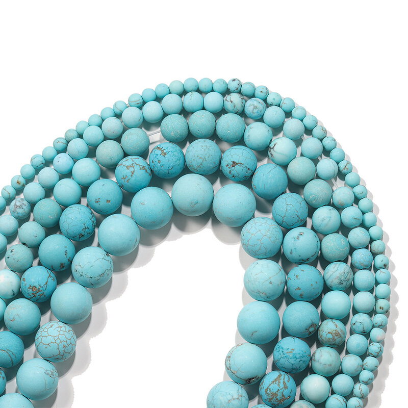 200PCS Matte Turquoise 8MM Round Beads for DIY Making Jewelry Necklace Energy Healing Power Unpolished Gemstone Loose Crystal