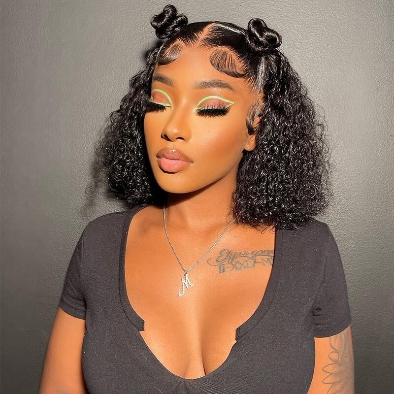 Short Curly Bob Wig Lace Front Human Hair Wigs For Black Women Deep Water Wave Hd 13x4 Lace Frontal Wig Preplucked Cheap Bob Wig