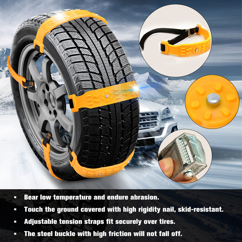 Chaîne antidérapante pour pneus de voiture, 10 pièces, pour la neige, pour l'hiver, pour la plupart des SUV, pour les roues de VAN, pour l'extérieur, pour les routes boueuses et glacées