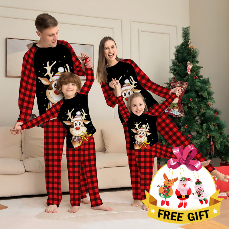 Conjunto de pijamas a juego de Navidad para hombres y mujeres, ropa de dormir de talla grande con estampado de ciervo Santa'S, atuendos familiares de Navidad, 2022