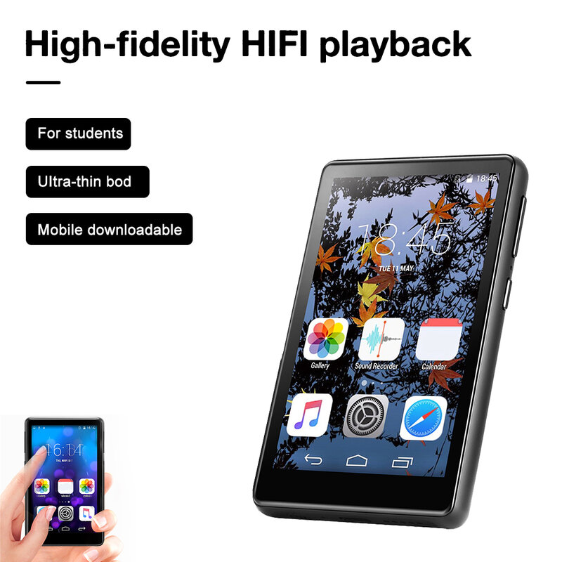 Reproductor MP4 portátil con pantalla táctil de 4,0 pulgadas, altavoz de música con sonido HiFi Compatible con Bluetooth, grabadora de Radio FM integrada de 16G