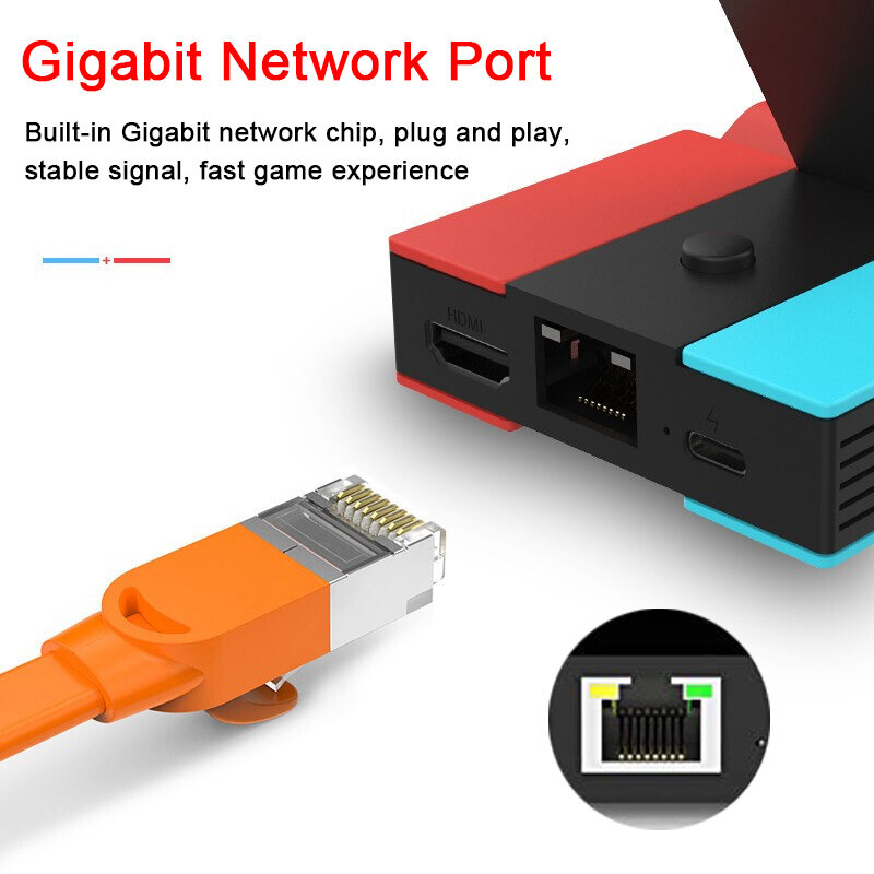 Przełącz stację dokującą do stacji dokującej Port Gigabit Ethernet 4K kompatybilny z HDMI USB 2 HUB 45W podstawka ładująca Adapter do przełącznika Nintendo