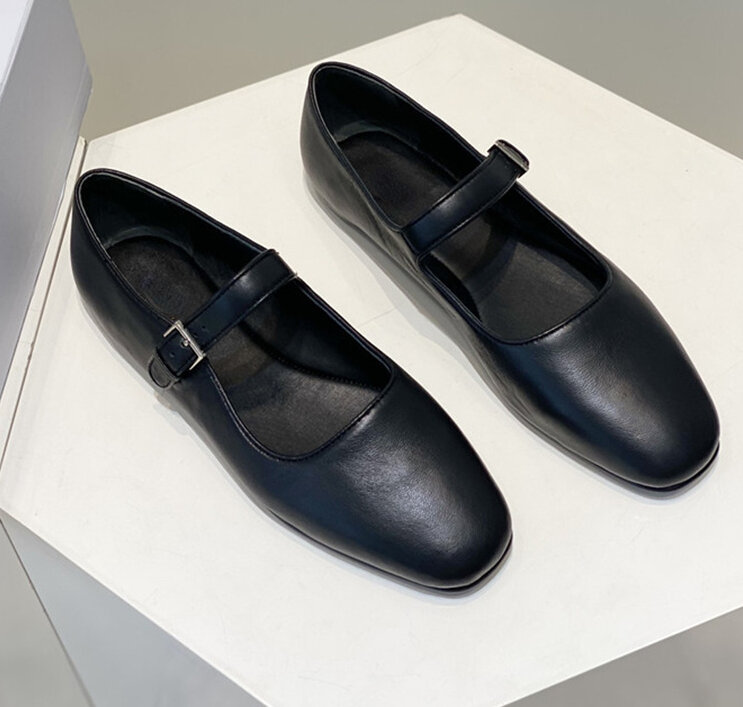 ذا رو ماري جين حذاء مسطح 2023 جديد حذاء واحد خمر الأحذية الجلدية الصغيرة جلد طبيعي المرأة الأحذية