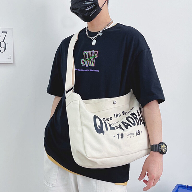 日本の原宿スタイルのメッセンジャーバッグ,大容量のキャンバスバッグ,学校やティーンエイジャー向けのカジュアルでシンプルなショルダーバッグ