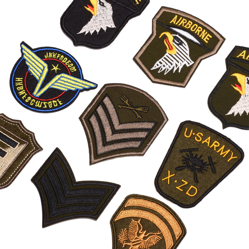 9Pcs กองทัพทหารแพทช์เย็บปักถักร้อยเหล็กบน USA Eagle สำหรับบนเสื้อผ้ากระเป๋าเป้สะพายหลังยุทธวิธีก...