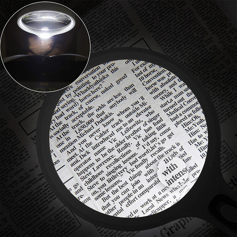 Handheld Magnifier with LED Light Source 5X 10X Aspherical Acrylic Magnifying Lens Light Weight Reading Magnifier